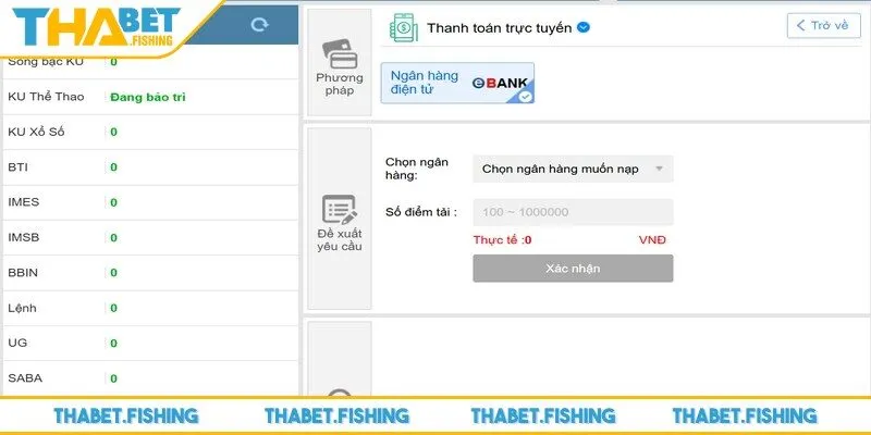 Một số lưu ý khi tiến hành nạp tiền THABET 